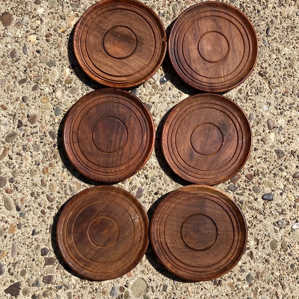 Wood Vintage coaster set - Picture 2 of 12